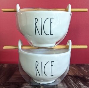 🇺🇲Rae Dunn Rice Bowl Set with Branded Bamboo Chopsticks 🥢